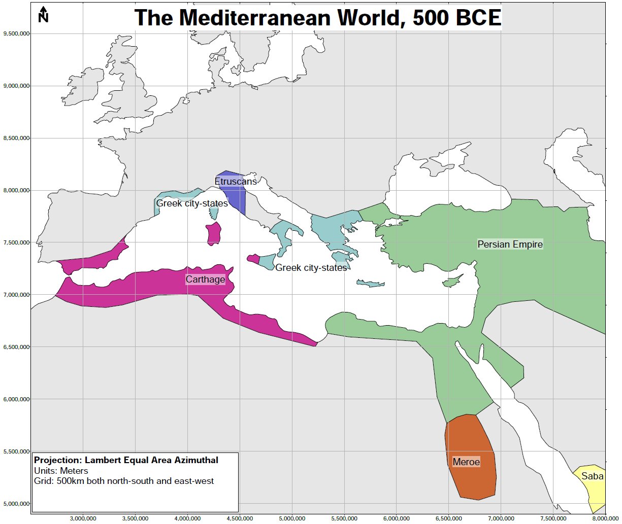 Sample Map, Mediterranean 500 BCE, Advanced